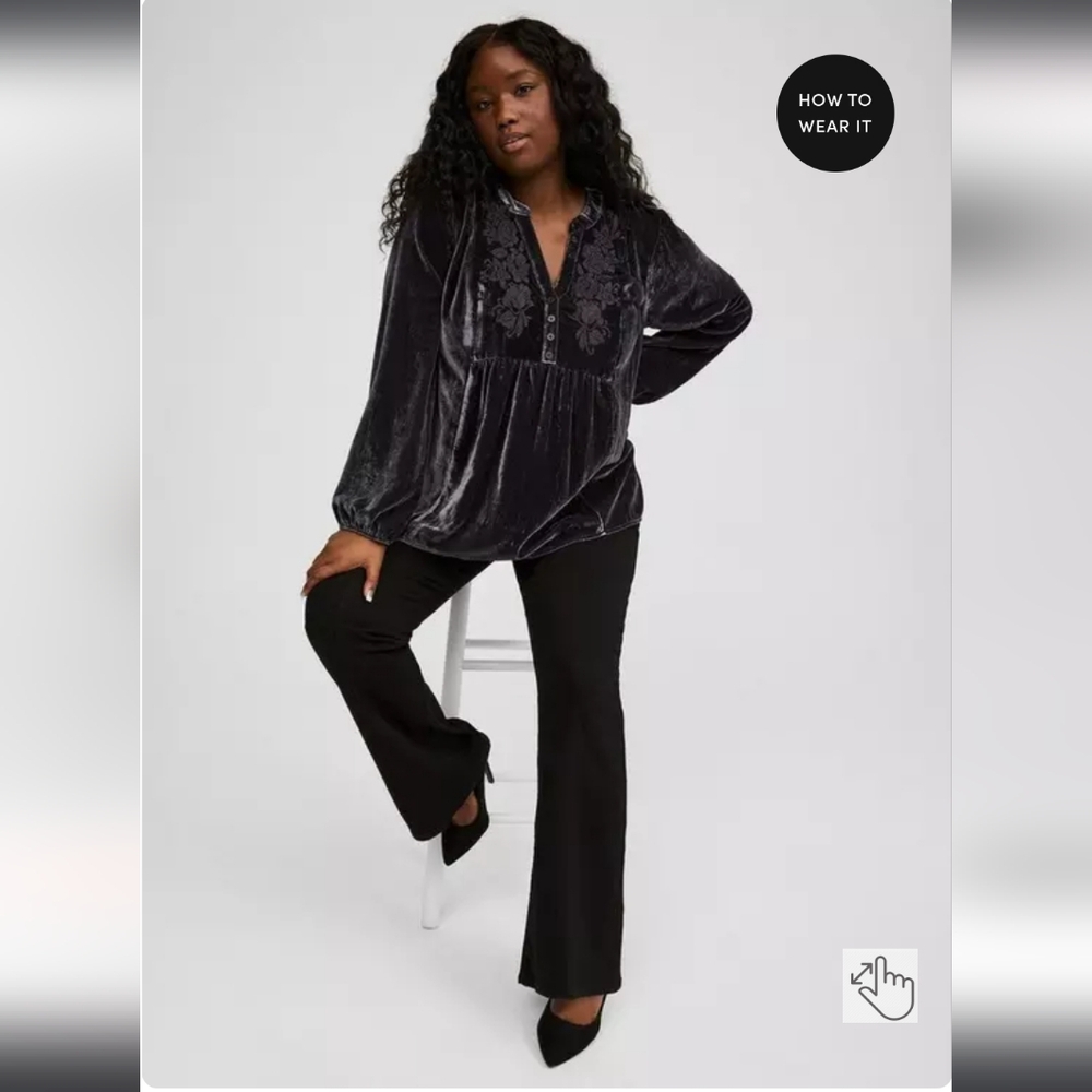 Velvet Embroidered Long Sleeve Blouse